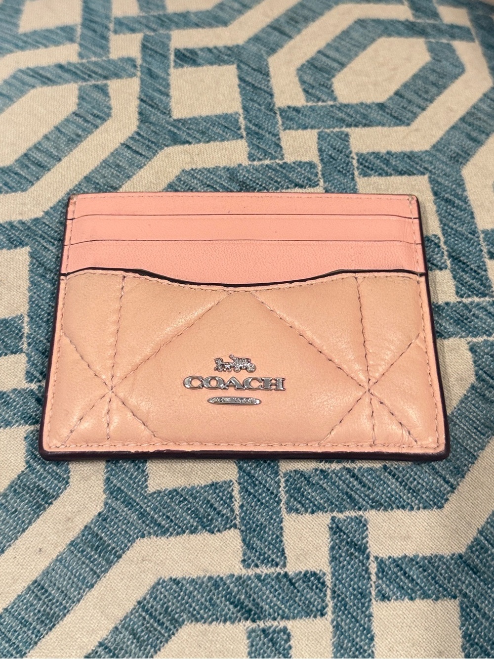 Coach Pink Quilted Leather Card Case